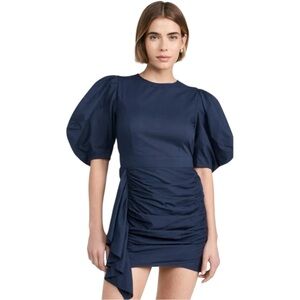 RHODE PIA Navy Blue Mini Dress short sleeve ruffle 100% Cotton women’s size L